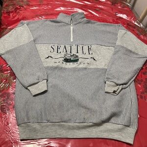 Vintage 90s Seattle Washington striped 1/4 zip sweatshirt Size Large excellent